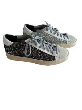 P448 New Women’s  John Silver and Black GlitterLow-Top Sneakers with gray laces